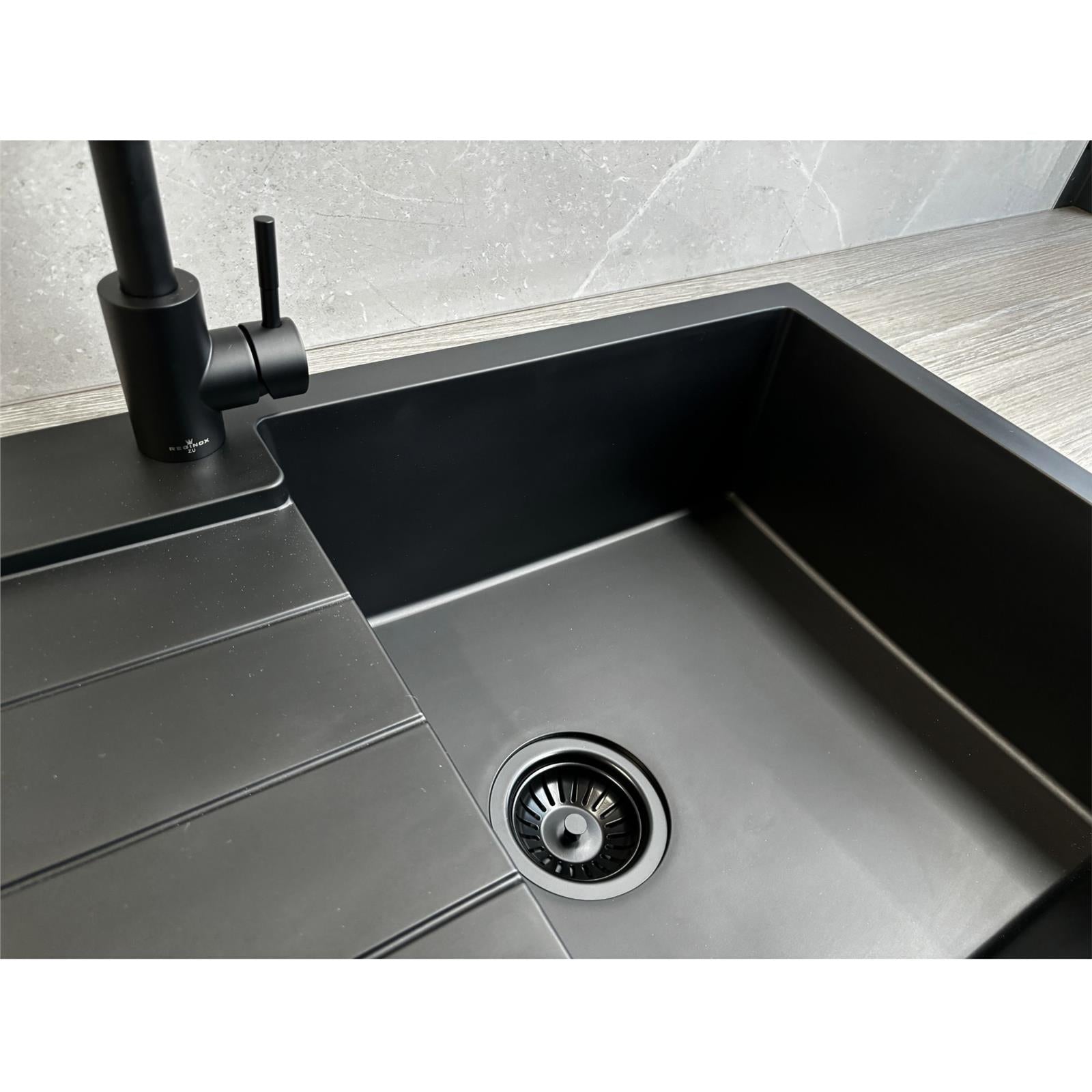 Liquida ELL10BL 1.0 Bowl Comite Reversible Inset Black Kitchen Sink With Waste